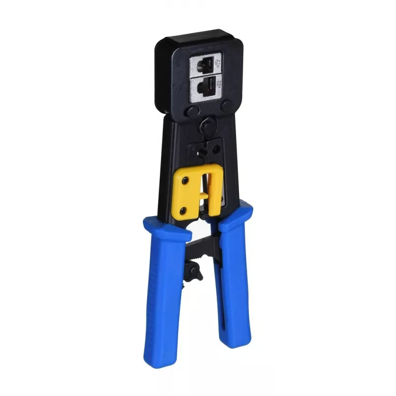 Puristin Alantec NI040 RJ-45-liittimille, teräsrakenne, muovikahvat, musta/sininen