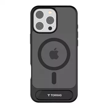 Torras Pstand Series suojakotelo iPhone 16 Pro -puhelimelle – musta