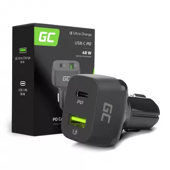 Autolaturi Green Cell CAD33, 42 W, USB-C PD + USB-A QC3.0, 12/24 V tulo, 5–12 V lähtö