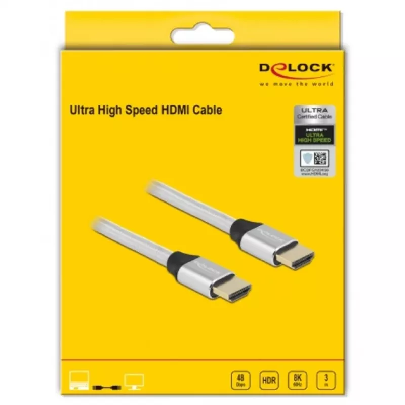 HDMI-kaapeli DeLOCK Ultra High Speed 48 Gbps 8K 60 Hz hopea 3 m