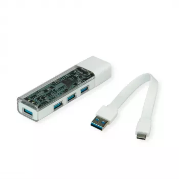 ROLINE mobiili USB 3.2 Gen 1 -keskitin, 4-porttinen, Type-A+C liitäntäkaapeli