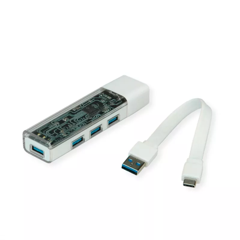 ROLINE mobiili USB 3.2 Gen 1 -keskitin, 4-porttinen, Type-A+C liitäntäkaapeli