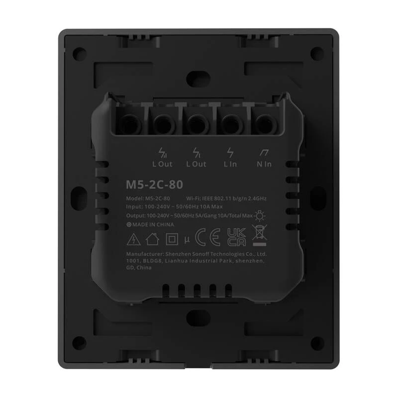 WLAN-seinäkytkin Sonoff M5-2C-80, 2 virtapiiriä, malli M5-2C-80