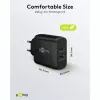 USB-C-pikalaturi, PD, GaN, 65 W (musta, 1x USB-C, 1x USB-A, Power Delivery)