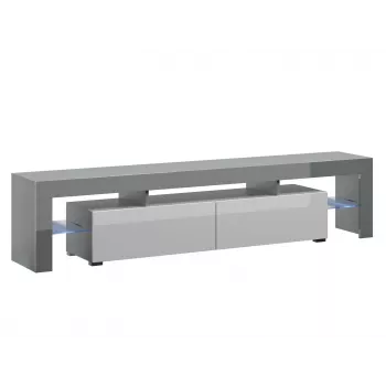 TV-taso Cama Meble TORO 200 — 2000×350×410 mm, harmaa lastulevykansi, harmaa/valkoinen kiiltävä