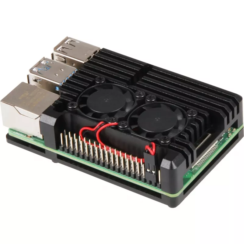 JOY-IT RPI CASE ALU07F - kotelo Raspberry Pi 4:lle, alumiini, tuuletin, musta (RB-ALUCASEP4+07FAN)