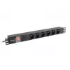 Virranjakoyksikkö LANBERG PDU-06E-0200-BK — 6x Type-E lähtöä, 16 A, 2 m kaapeli, 1HE rack, 220–250 V