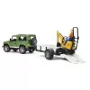BRUDER Land Rover Defender CAT-perävaunulla ja hahmolla leluajoneuvo