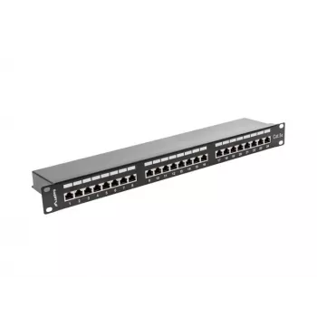 Patch-paneeli 1U LANBERG PPS5-1024-B — 24-porttia RJ-45 Cat5, metalli, musta, räkkiasennus