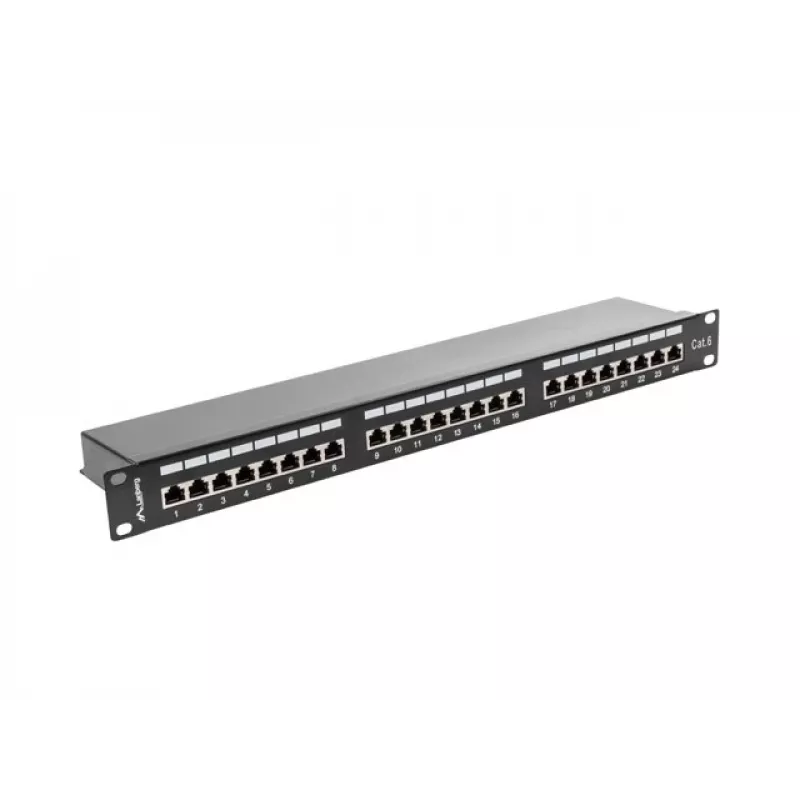 Patch-paneeli 1U LANBERG PPS6-1024-B, 24-porttia Cat6, metalli, musta, 442×114,5×44,5 mm