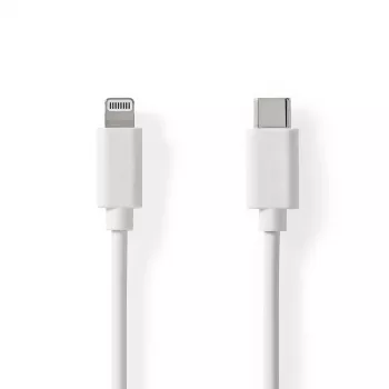 Nedis Lightning-kaapeli - USB 2.0 | Apple Lightning 8-pin | USB-C™-uros | 480 Mbit/s | nikkelöity | 1,00 m | pyöreä | PVC | valkoinen | tarra