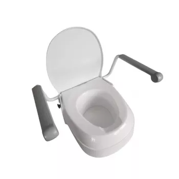 Korotettu wc-istuin Mobilex PLN001 integroiduilla käsituilla, polypropeeni, korkeussäädettävä 6–15 cm, enintään 120 kg