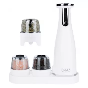 Suola- ja pippurimyllysetti Adler AD 4449W teräs valkoinen, keraaminen mylly, 150 ml, USB-C ladattava