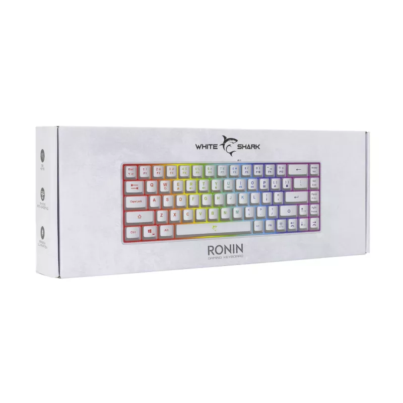 Näppäimistö White Shark RONIN valkoinen USB QWERTY 68 näppäintä LED