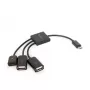 USB OTG -kaapeli Micro BM -> 2xUSB-AF + BF Micro 13 cm