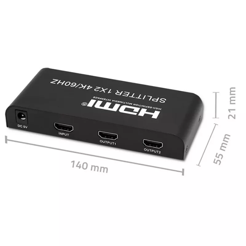 Qoltec 51797 aktiivinen HDMI-jakaja 2 x HDMI 4K x 2K | 6 Gb/s | 60 Hz