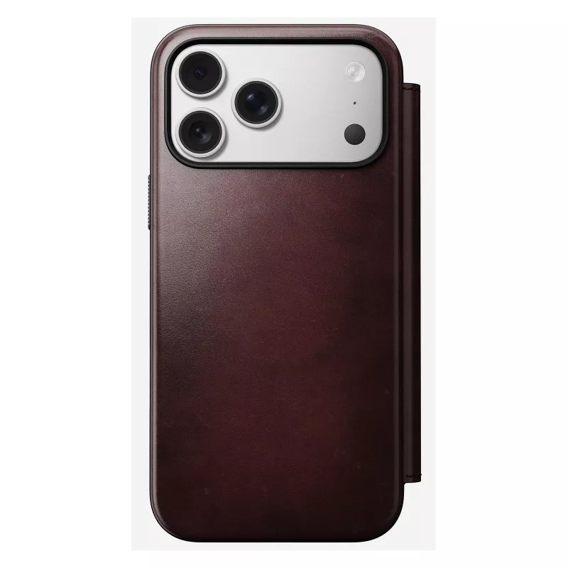 Nomad Modern Leather Folio -puhelinkotelo iPhone 17 Pro Max — nahka, TPU, PC, alumiini, burgundi, 16 cm (6,3 inch)