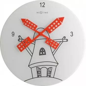 NeXtime kello 8807 Windmil, Ø30 cm, seinäkello, valkoinen/musta/punainen