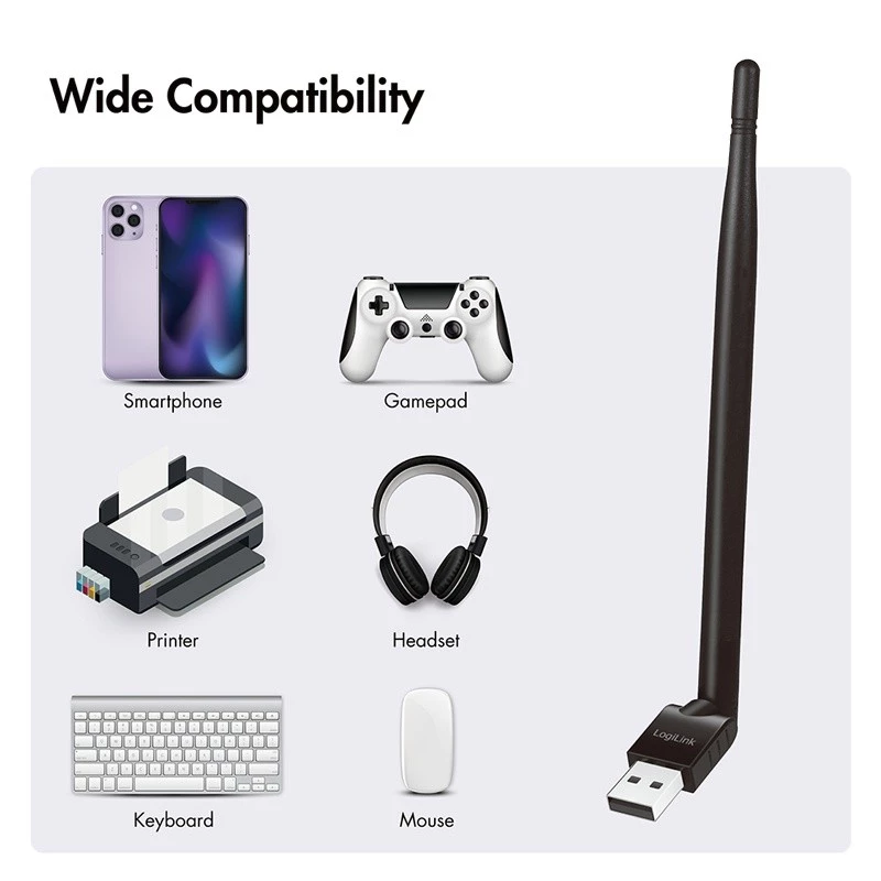 LogiLink USB - Bluetooth 5.3 -adapteri antennilla, musta kantama: 150 m, liitäntä: USB-A-uros, Bluetooth - 1 kpl (BT0067)