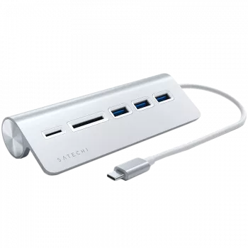 Satechi Type-C alumiininen USB-keskitin ja kortinlukija, hopea, ST-TCHCRS