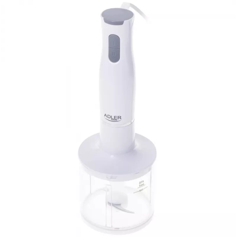 Adler AD 4620 sauvasekoitinsarja, 800 W, 2 nopeutta, 450 ml pilkkoja, 750 ml astia, vispilä, valkoinen