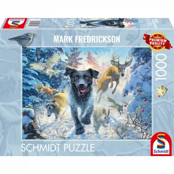 Mark Fredrickson: Hundeliebe – musta labradorinkoira lumessa, palapeli 1000 palaa
