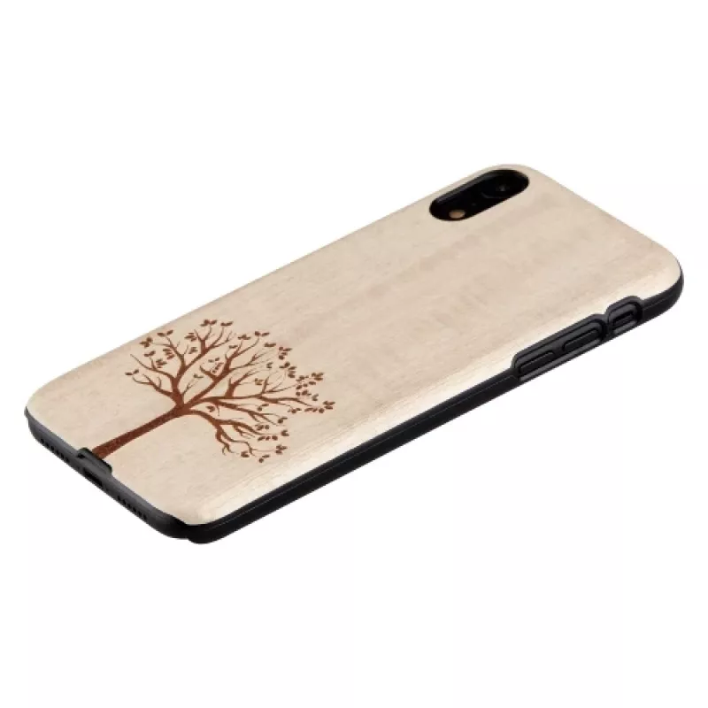 Älypuhelinkotelo man and wood iPhone XR:lle — omenapuuta, musta pinta
