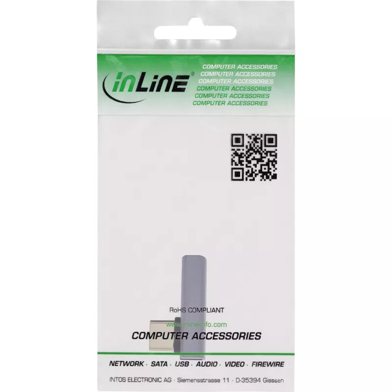 InLine USB4-sovitin, USB-C-uros/naaras pystysuoraan oikealle/vasemmalle kulmaan, alumiini, harmaa