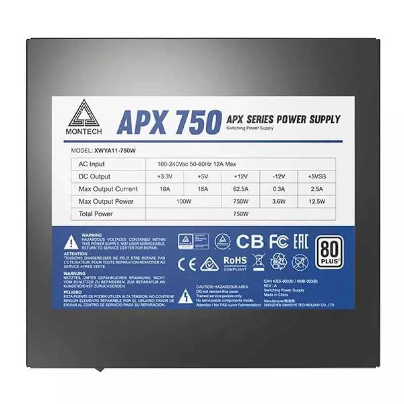 Montech APX750 virtalähde 750 W 20+4-pin ATX ATX musta