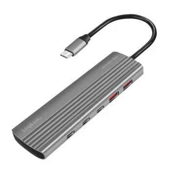 LogiLink USB 3.2 Gen2 -keskitin 4+1 porttia 2x USB-A 2x USB-C PD 100W alumiini