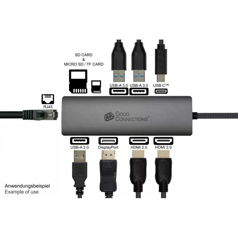 Alcasa HUB-C001A USB-keskitin USB Type-C 5000 Mbit/s antrasiitti
