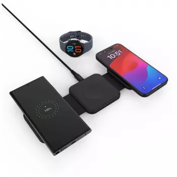 Langaton taittuva laturi FIXED FIXFLE-SA-BK 3-in-1 Samsungille – kompakti kannettava laturi puhelimelle, kuulokkeille, puettaville laitteille
