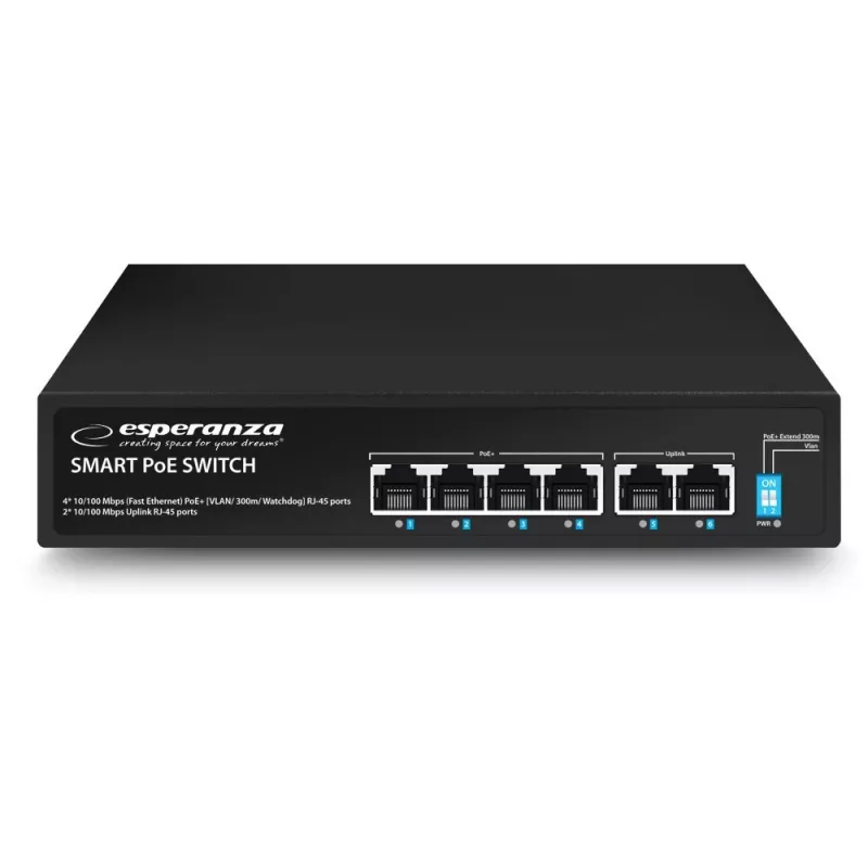 Esperanza ENS105 6-Port-PoE-kytkin 10/100 60W