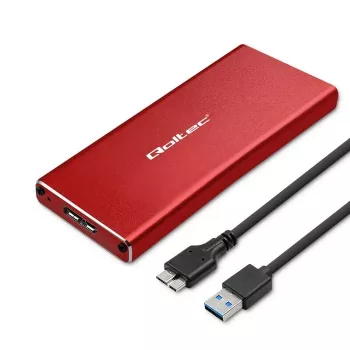SSD-kotelo QOLTEC 51831 USB 3.0 M.2 SATA-asemille jopa 2 TB, punainen, tukee 30 mm pituutta, jopa 4 asemaa