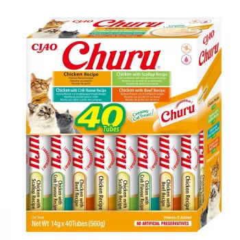 Kissanherkku INABA Churu Variety Box — kanatahnapaloja, 40 × 14 g, viljaton, gluteeniton ja soijaton