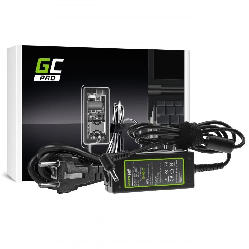 Verkkolaite Green Cell AD40P 45W kannettaville, 19V 2,37A, AC-DC, 100–240V tulo, musta