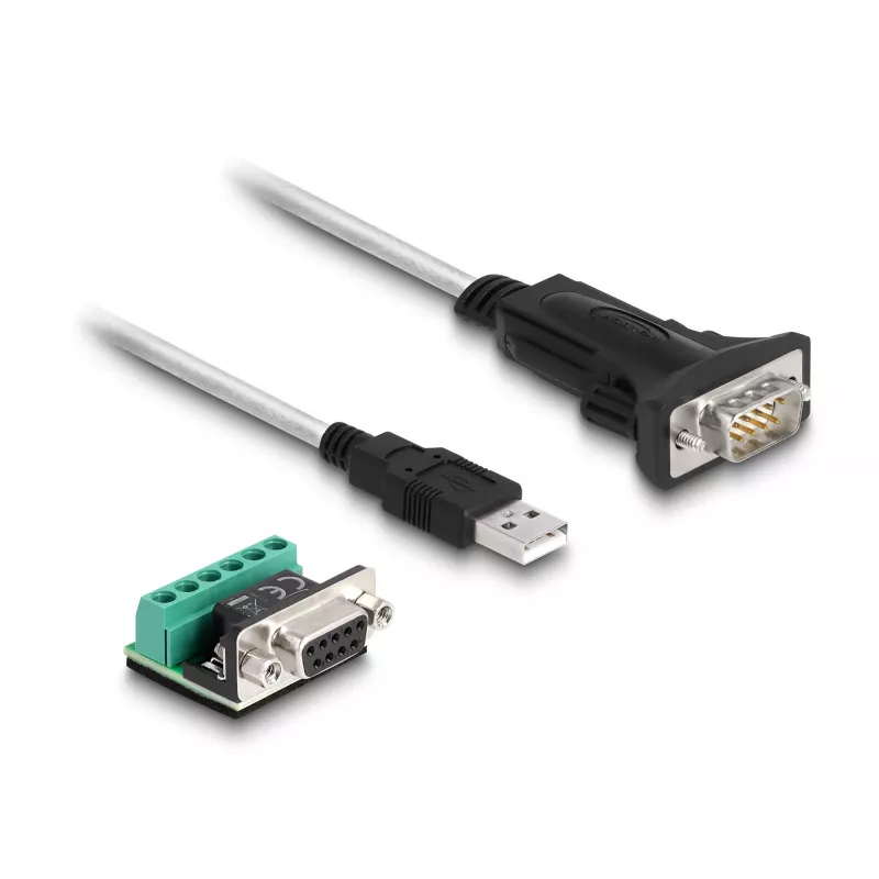 DeLOCK 63465 USB 2.0 Type-A - sarja RS-422/485 -sovitin, 6-napainen liitinlohko, 1,8 m, musta/läpinäkyvä