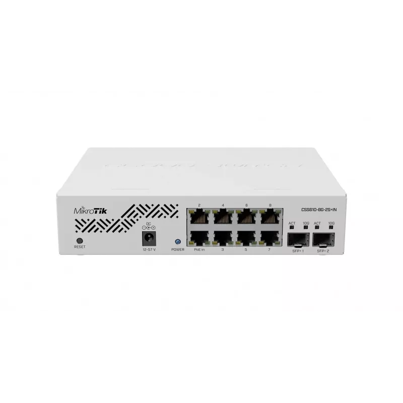 Verkkokytkin MikroTik CSS610-8G-2S+IN — 8x Gigabit RJ-45, 2x SFP+ 10G, PoE, 12–57V tulo