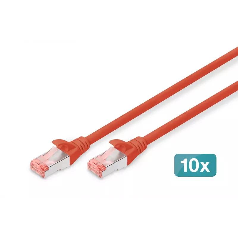 DIGITUS CAT 6 S/FTP -kytkentäkaapelisarja DK-1644-050-R-10, 5 m, punainen, 10 kpl
