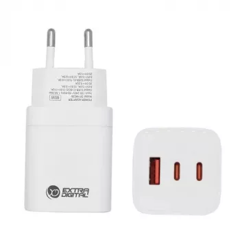 EXTRA DIGITAL GaN 2x USB Type-C, USB Type-A -laturi: 65W, PPS