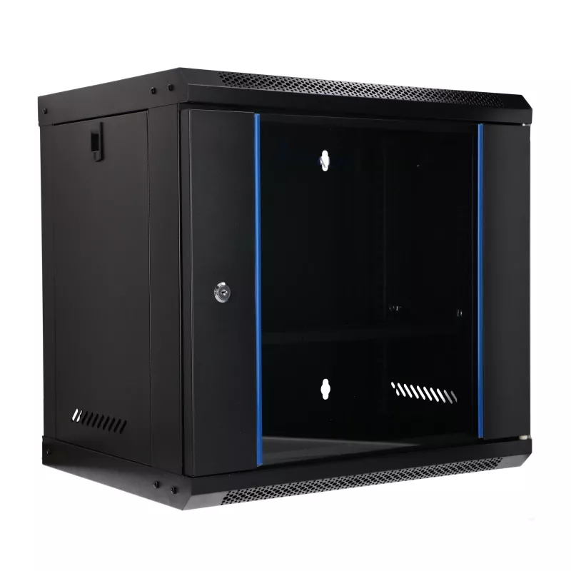 EXTRALINK LITE 9U 530X400 seinäasennettava räkkikaappi musta hyllyllä