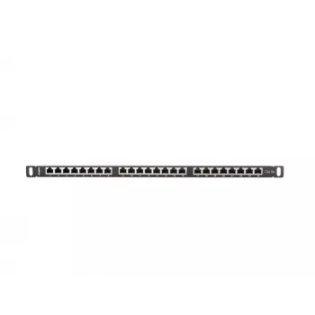 Patch-paneeli LANBERG PPS5-0024-B 24-porttia CAT5e, metalli, 0,5 U, 445×99×22,3 mm, musta
