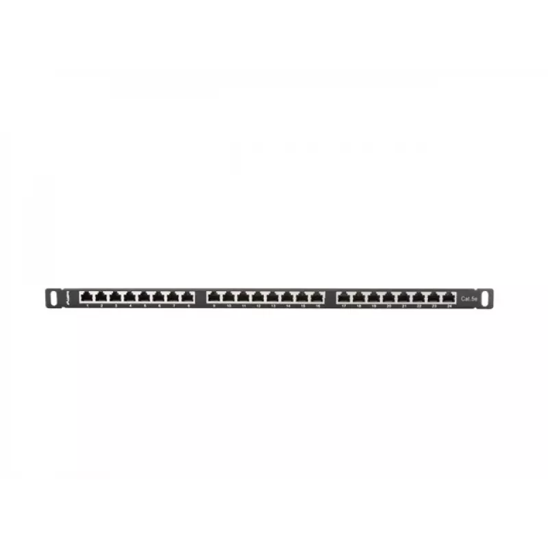 Patch-paneeli LANBERG PPS5-0024-B 24-porttia CAT5e, metalli, 0,5 U, 445×99×22,3 mm, musta