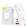 Seinälaturi Baseus GaN5 Pro 65W — USB + 2×USB-C (QC3.0, PD3.0) 1m USB-C-kaapelilla, valkoinen