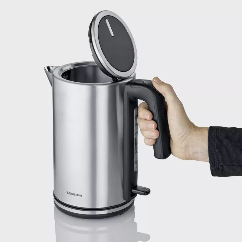 Severin WK 3449 vedenkeitin — 1,7 l, 2400 W, ruostumaton teräs/muovi, musta-hopea