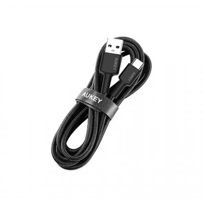 Aukey CB-CA2 OEM USB-C – USB-A -kaapeli, nailonpunos, 2 m, musta