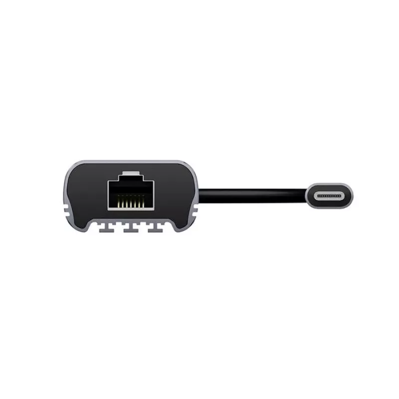 USB-C–RJ45-sovitin Unitek U1343AGY01 — 5 Gbit/s Ethernet, USB-C (uros) – RJ45 (naaras), harmaa, 0,15 m kaapeli