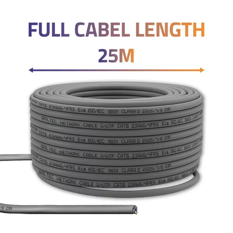 Verkkopatchkaapeli QOLTEC Cat6 UTP kuparikaapeli, 25 m, harmaa