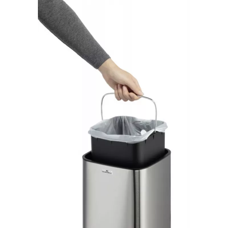 Roskakori Durable NO TOUCH 6L suorakaiteen muotoinen ruostumaton teräs hopea musta