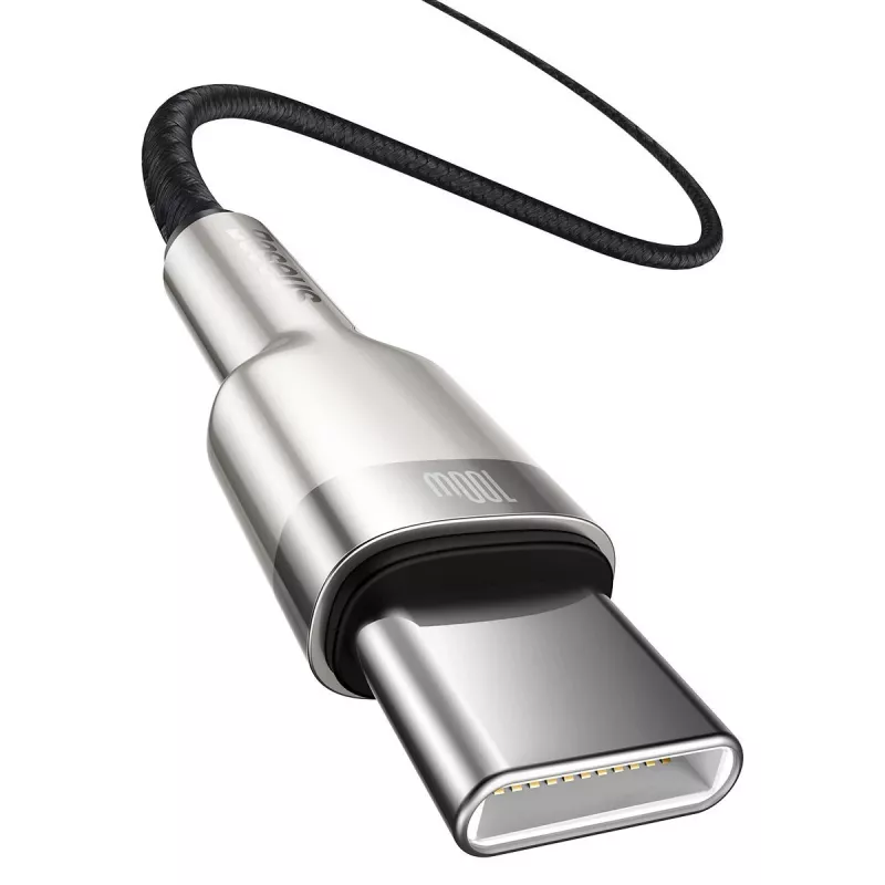 USB-C–USB-C-kaapeli Baseus Cafule Metal – 2 m, 100W latausteho, USB 2.0 (480 Mbit/s), sinkityt koskettimet, musta